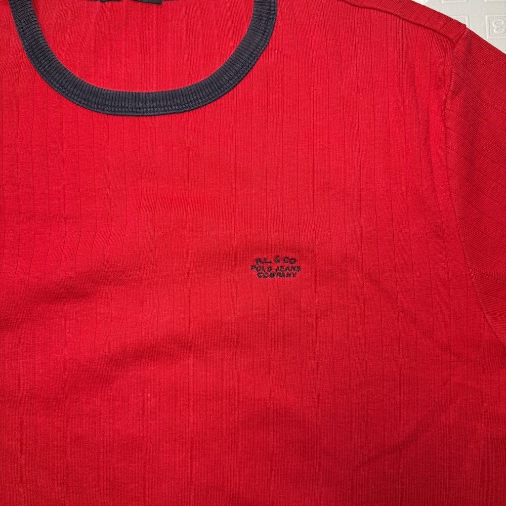Vintage Y2K Polo Jeans Co Ralph Lauren Red Ribbed Knit Ringer Mens T-Shirt 2000s - Picture 5 of 10